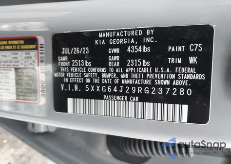 2024 Kia K5 Gt-Line из США, поврежденный, VIN 5XXG64J29RG237280